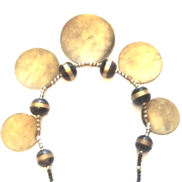 VINTAGE 70s BRASS COPPER AND BLACK BONE BIB COLLAR NECKLACE - Picture 2 of 7